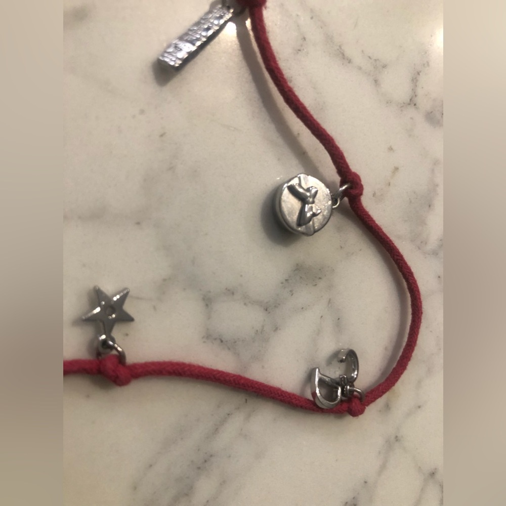 Dior wrap charm bracelet silver with red cord